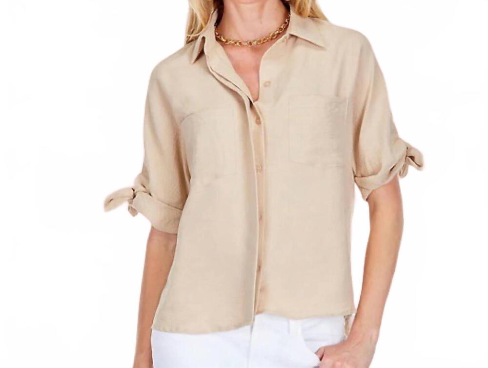 NEW JOY JOY tie sleeve shirt in almond